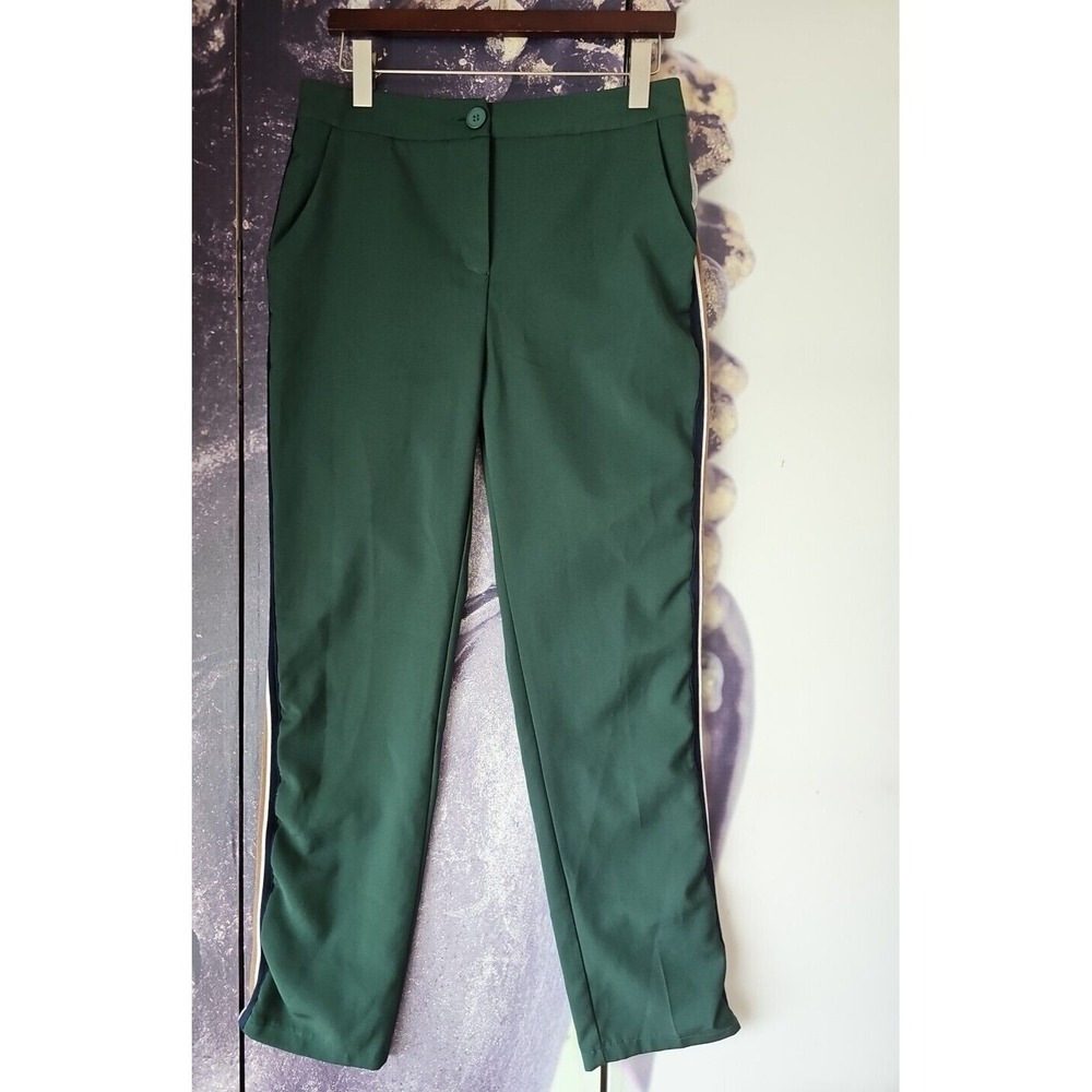 LULUS Green Cropped Tapered‎ Leg Side Tuxedo Stripes Flat Front Pant Size 4